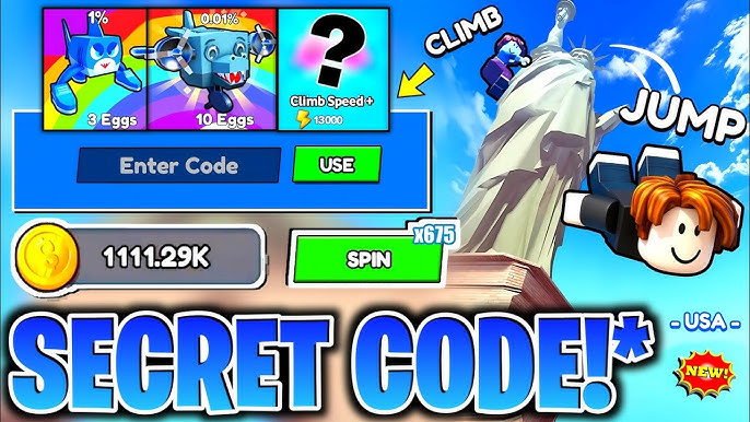 A screen showing a list of codes for Climb and Jump Tower